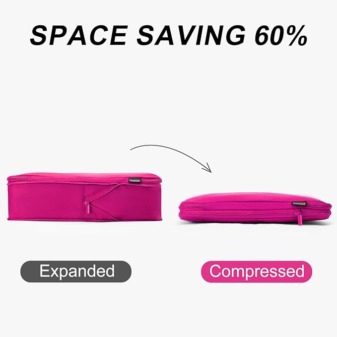 5 Set Compression Packing Cubes for Travel, Space Saving Luggage Organizer Bags (Rose Red)