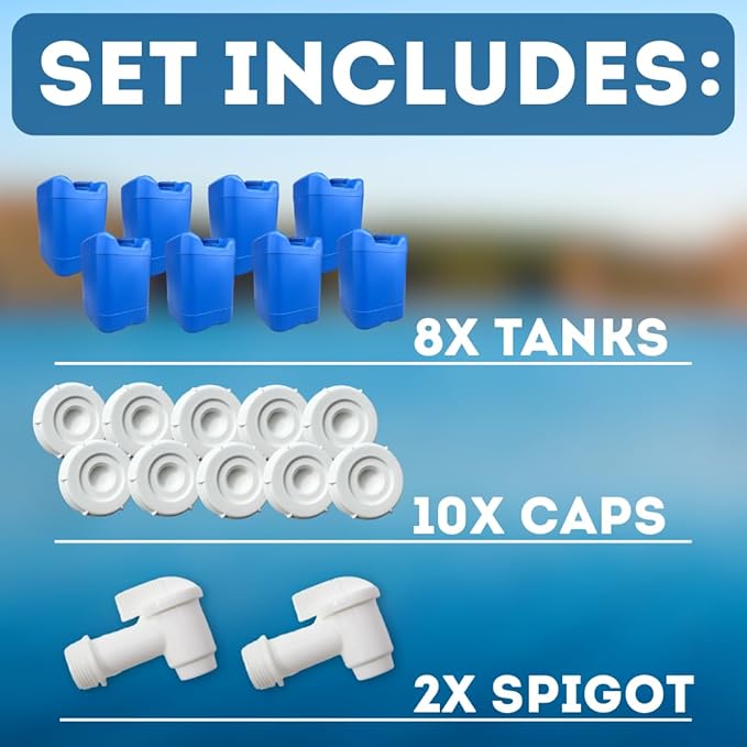 5-Gallon Stackable Water Storage Containers, w/Lids + Spigots, Easy Fill, Survial Supply, Emergency Water Storage for Camping and Disaster Preparedness, RV, Camping, 40 Gallon Set (8 Tanks)
