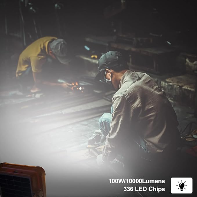 Portable LED Work Solar Light 100W 16500mAh 10000 LM with Stepless Brightness Job Site Battery Rechargeable LED Floor Light for Emergency Worklight for Hurricane Father's Day Gift