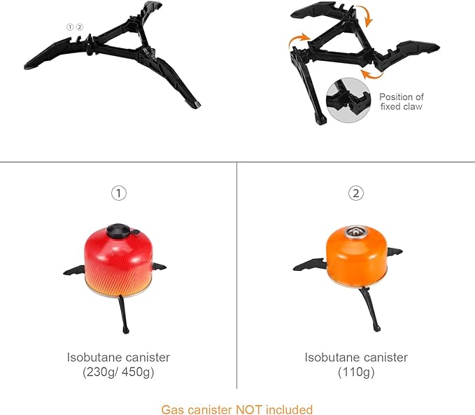 Odoland Camping Cookware Stove Carabiner Canister Stand Tripod and Stainless Steel Cup, Tank Bracket, Fork Spoon Kit for Backpacking, Outdoor Camping Hiking and Picnic