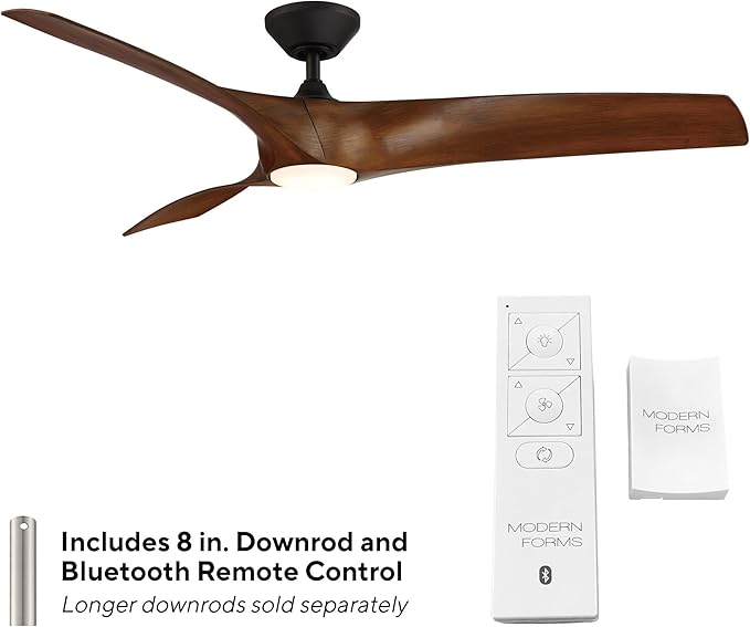 Zephyr Smart Indoor and Outdoor 3-Blade Ceiling Fan 62in Matte Black Distressed Koa with Adjustable CCT 2700K-3000K-4000K-5000K LED Light Kit and Remote Control works with Alexa, iOS or Android App