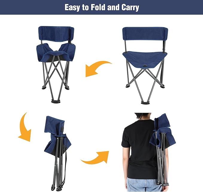 REDCAMP 2 Pack Tripod Chairs for Adults, Folding Lightweight Portable Golf Chairs for Spectators, Compact 3 Legged Tripod Stools Seat with Backrest for Camping Fishing Hunting, Blue