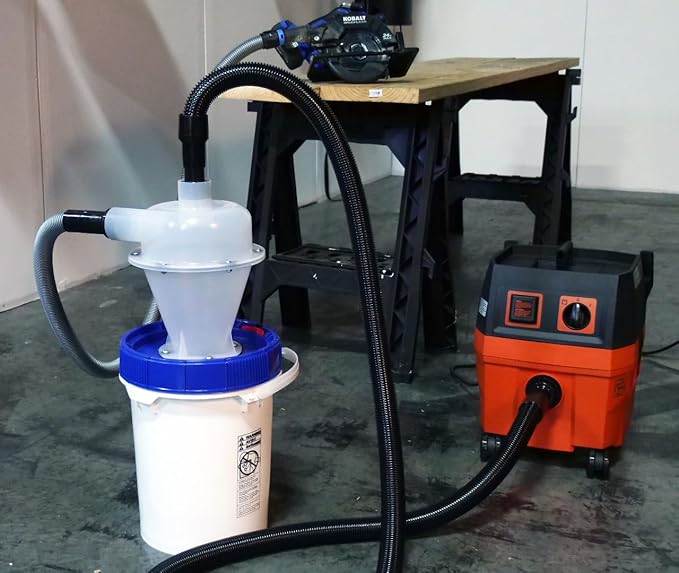 Assembled Quick Click Dust Separator with 5 Gallon Locking Collection Bin and Quick Click Power Tool Adapter Set with 10 Ft. Hose