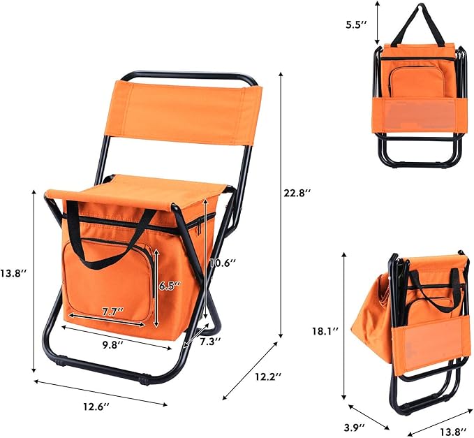 LEADALLWAY Fishing Chair with Cooler Bag Compact Fishing Stool Foldable Camping Chair