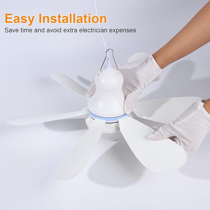 Portable Ceiling Fan with LED Light, Mini DC 5V USB Tent Fans for RV, 16.5Inch Small USB Ceiling Fan Hanging Camping Tent Gazebo Bed Dormitory, On/Off Button Switch, Detachable Blades