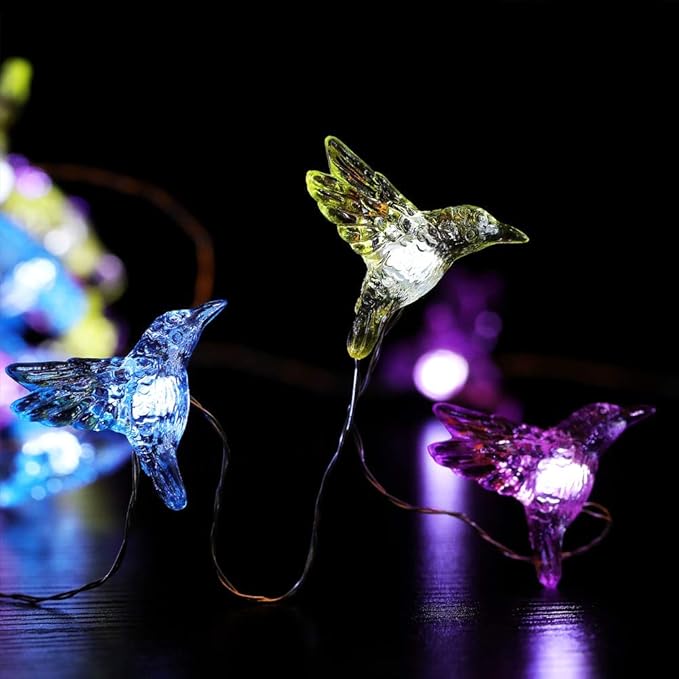 Hummingbird Decorative String Lights, 13.85 Ft 40 Cool White LED Weatherproof Battery Operated 8 Modes Spring Fairy Lights for Holiday Parties Bedrooms Weddings Gardens with Remote and Timer