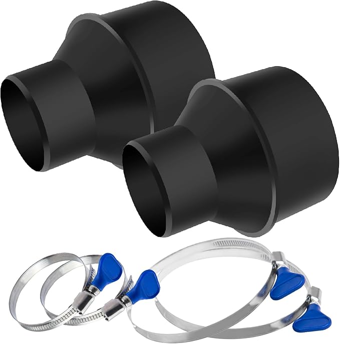 POWERTEC 70338-P2 4 Inch Hose to 2-1/2 Inch Hose Cone Reducer w/Stainless Steel Thumb Screw Hose Clamps, Dust Collection Fittings for Dust Collection Hose, Dryer Vent Hose & Shop Vacuum Hose