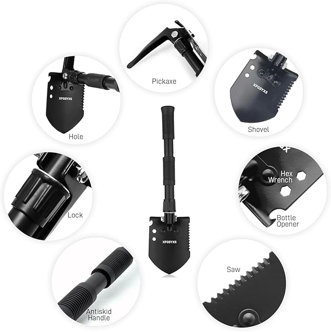 Mini Folding Camping Shovel, Lightweight Portable Small Tactical Survival Shovel, High Carbon Steel Military Shovel Entrenching Tool for Outdoor, Hiking, Digging, Backpacking, Car Emergency, Off Road