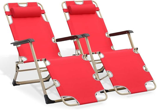 MoNiBloom 3-Position Folding Reclining Patio Chair Set of 2, Patio Lounger Folding Chairs with Adjustable Backrest and Headrest for Backyard Poolside Lawn, 330lbs Capacity