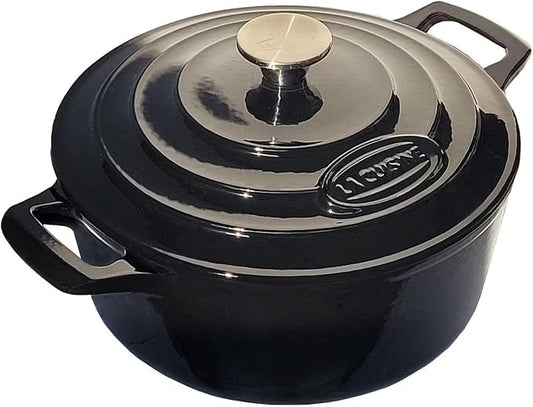 La Cuisine Enameled Cast Iron Dutch Oven Casserole dish pot with lid - 4.75 Litre 26cm Dia. Matte Black Enamel Coating Interior, Glossy Black Enamel Coating Exterior Oven-Safe