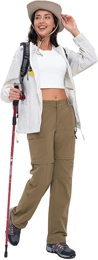 Cycorld Women's-Hiking-Pants-Convertible Quick-Dry-Stretch-Lightweight Zip-Off Outdoor Pants with 5 Deep Pockets
