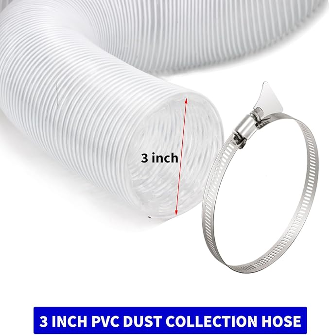JUYO VONSAN 3 inch Dust Collection Hose 30ft 3” Flex Heavy Duty Clear PVC Debris Dust Collector Hose With Clamps (3'' X 30ft)