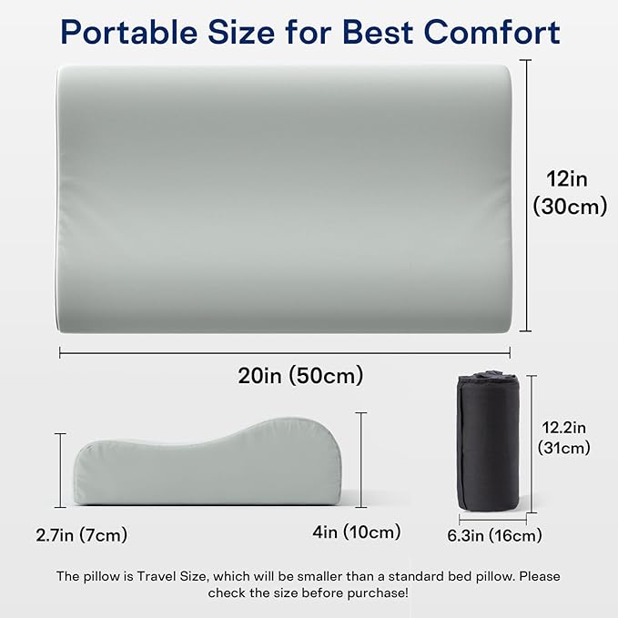 Camping Pillows for Sleeping - Memory Foam Travel Pillow 2 Heights Use - Small Travel Pillow for Camping, Hiking, Backpacking with Storage Bag (Grey)