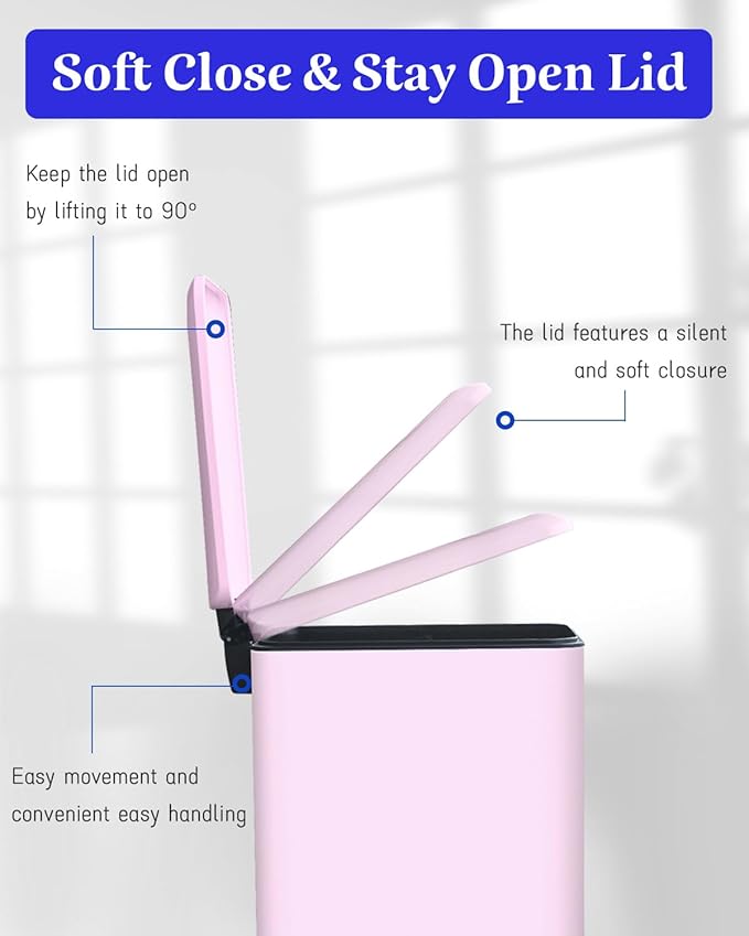 8 Gallon Step On Trash Can with Soft-Close Lid, Stainless Steel Garbage Can Fingerprint Resistant with Removal Inner Bucket, Modern Pink Trash Can for Home, Kitchen, Laundry Room, Office, Bathroom