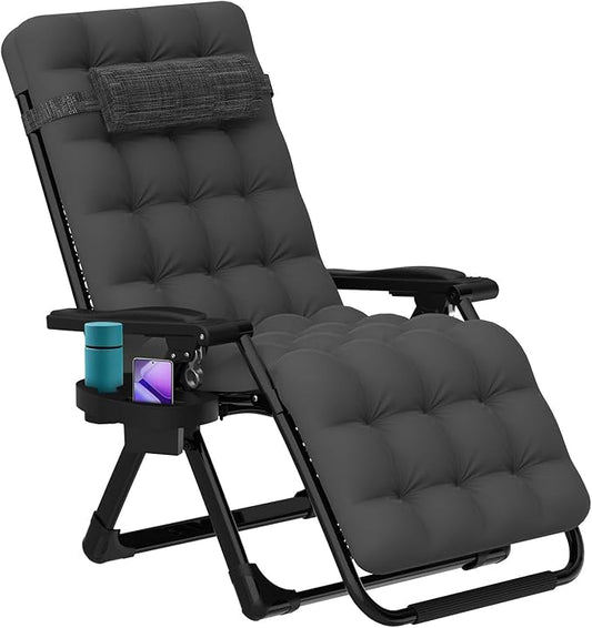 ZENPETIO Zero Gravity Lounge Chair, Foldable Outdoor Recliner with Detachable Cushion, Portable Anti Gravity Lounger for Camping, Patio, Poolside, Lawn - Ash Grey
