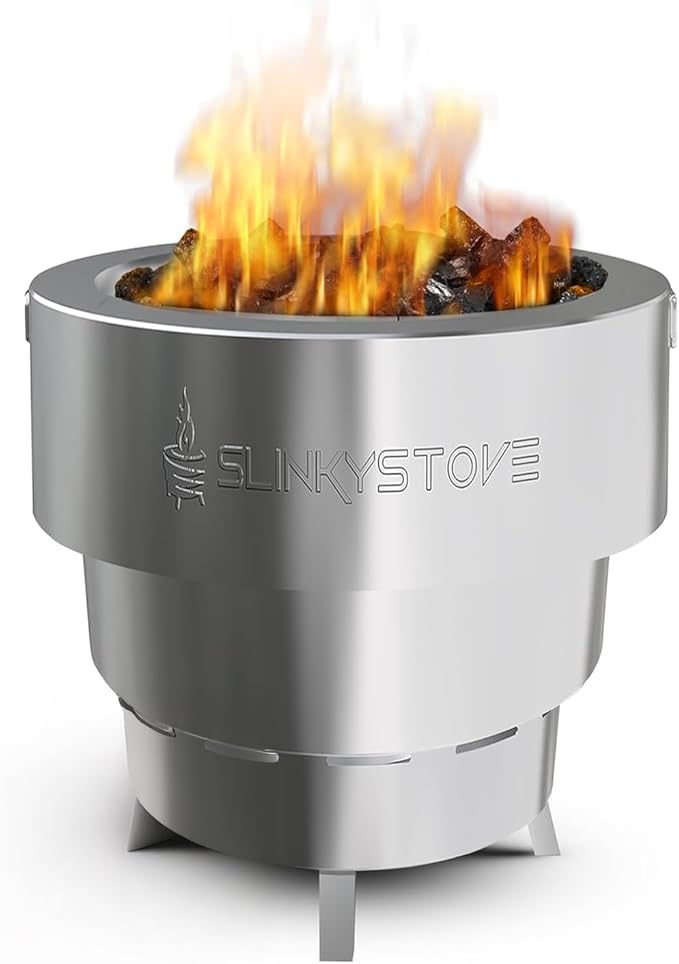 Smokeless Fire Pit for Outdoor Wood-Burning – Portable, Compact & Foldable Design for Camping, Bonfires, Tiny Cabin, Ventless Burn, Solo Pits, and Backyard Use – Stainless Steel, 7-Inch Slinky Stove