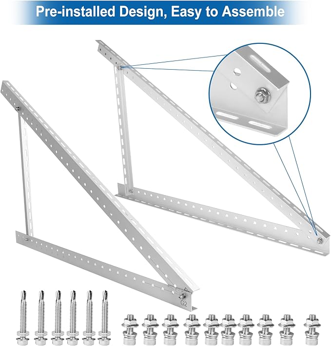 2 Sets 45'' Solar Panel Mount Brackets for 100-400 Watt Solar Panel,with Foldable Tilt Legs and Reinforced Cross Bars,Suitable for RV, Roof, Boat, Off-Grid etc.