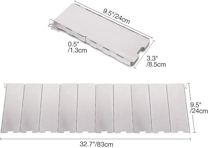 REDCAMP Folding Outdoor Stove Windscreen, 10 Plates Aluminum Camping Stove Windshield with Carrying bag, Lightweight Butane Burner Windshield