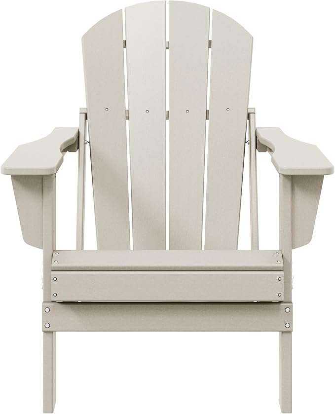 WestinTrends Malibu HDPE Outdoor Patio Folding Poly Adirondack Chair, Sand