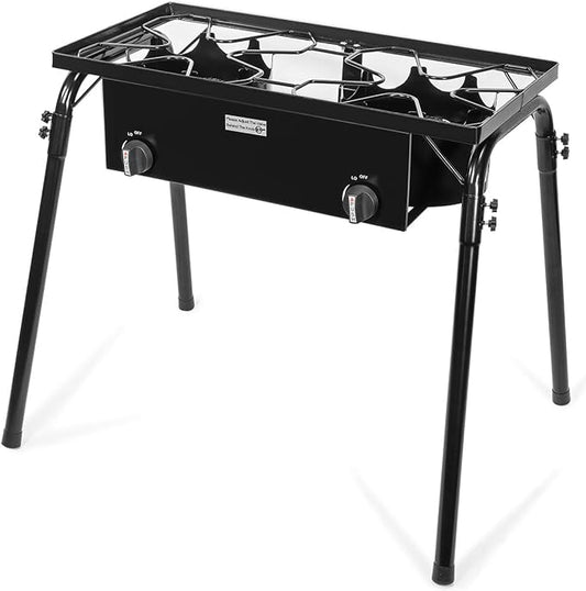 Barton 130,000 BTU Double Stove Gas Burner Stand w/Regulator High Pressure Detachable Legs Outdoor Propane Portable Camping Cooking Range