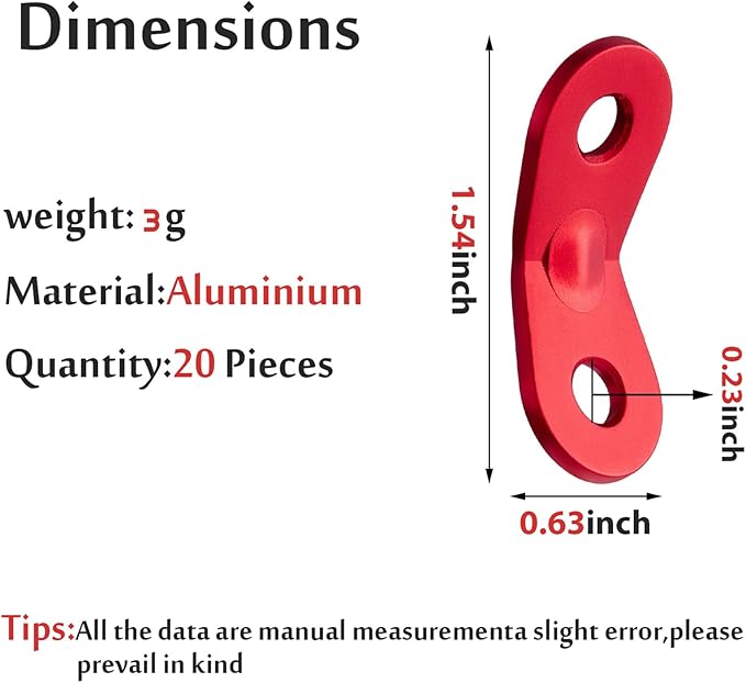 SATINIOR 20 Pieces Aluminum Alloy Guyline Cord Adjuster Tent Tensioners Rope Adjusters for Outdoor Camping Hiking (Red, one Size)