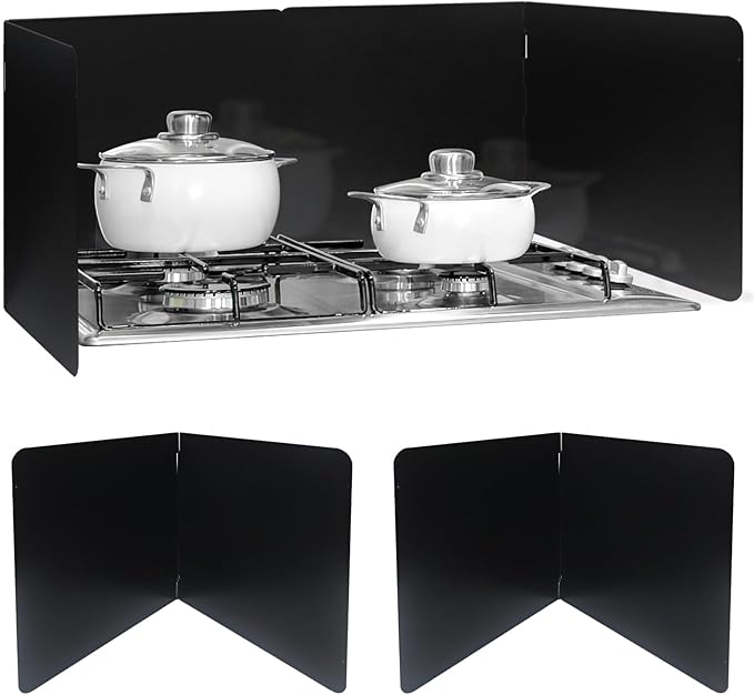 2 Pieces Grease Splatter Guard 2 Sided Foldable Stainless Steel Splatter Guard Oil Splash Guard for Grease Stainless Steel Backsplash for Stove Frying Pan Splatter Guard (Black, 15.7" X 15.7")