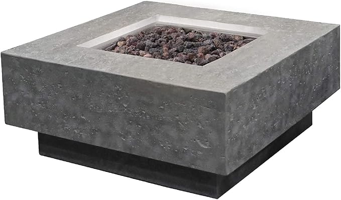 Elementi | Manhattan Gas Fire Pit Cast Concrete 36" Square Fire Table, Outdoor Fire Pit Electronic Ignition | Canvas Cover, Lava Rock Included | Light Gray (Propane Gas)