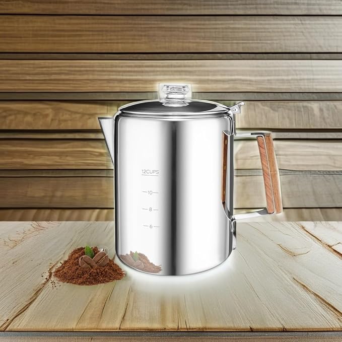 MEREZA Camping Percolator Coffee Pot 12 Cup Stove Top Coffee Percolator Non Electric Coffee Maker Camping Stainless Steel Coffee Pot Outdoors Home No Aluminum & Plastic Fast Brew