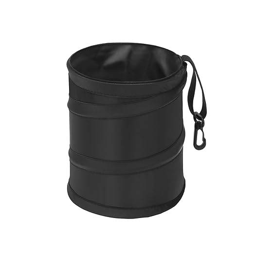 Ginsco New Leakproof Car Trash Can, 1 Gallon Mini Trash Can Pop-up Collapsible Hanging Car Trash Bin with Hook and Loop, Waterproof PEVA Liner Open-Top Garbage Can for Cars Home Office