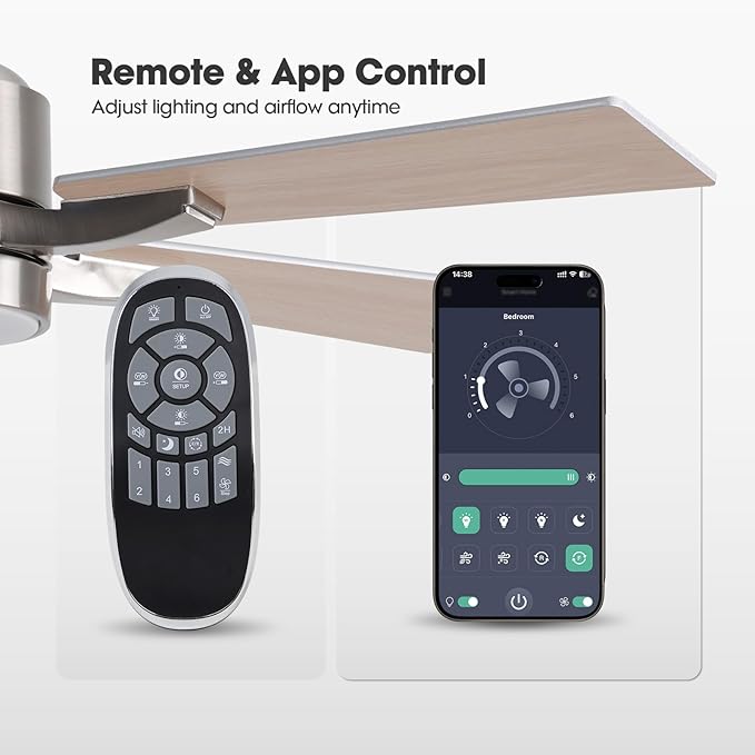 Ceiling Fan with Light, 42" Modern Low Profile Ceiling Fan with Light, DC Reversible Motor, Smart APP & Remote Control, Whisper Quiet, Dimmable LED for Bedroom/Living Room