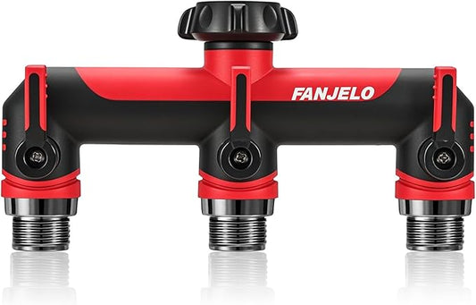 3 Way Hose Splitter, Heavy Duty Garden Water Hose Bib Spigot Splitter, Faucet Splitter with Shutoff Valve, Garden Hoses Connector for T Adapter, 3/4 - Inch GHT Thread (Red)