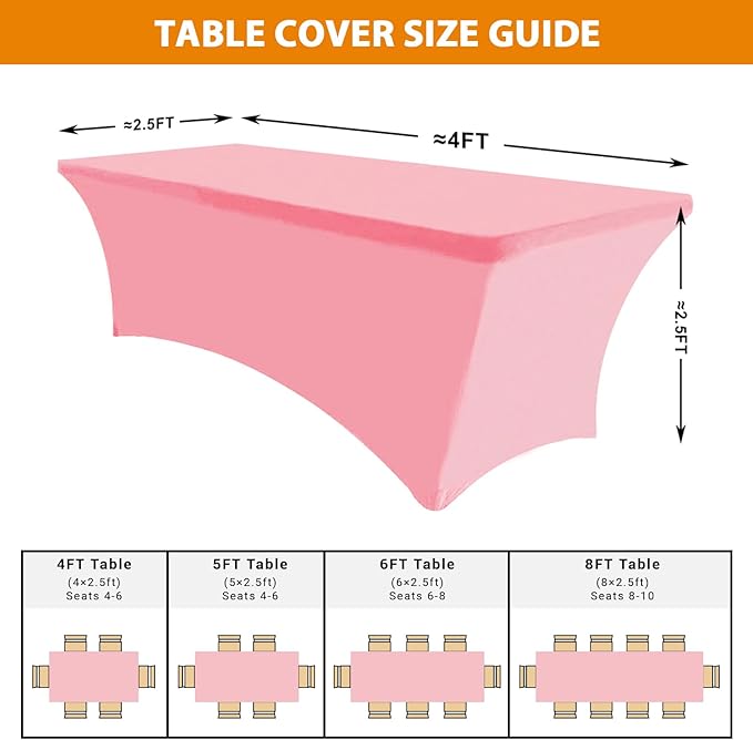 Eurmax USA Rectangular Fitted Spandex Table Covers 4ft Tablecloth Wedding Event Patio Table Decorations Stretch Table Cover for 4ft Folding Table (Hot Pink,2 Pack)