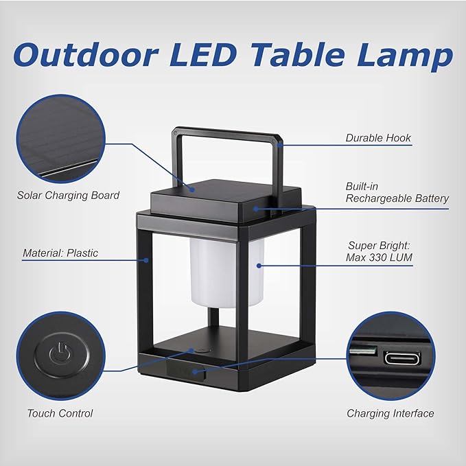 Solar Lantern Outdoor Table Lamp: Portable Hanging LED Lights - Waterproof Decorative Lights for Patio Camping