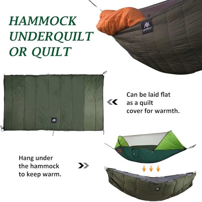 AYAMAYA Single & Double Hammock Underquilt Full Length Big Size Under Quilts for Hammocks, Camping Backpacking Essential, Winter Cold Weather Warm UQ Blanket Bottom Insulation