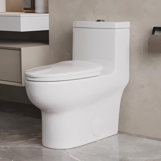 Deer Valley One Piece Toilet, DV-1F026 Elongated Toilet with Powerful Dual Flush 0.8/1.28 GPF, Soft-Close Seat, Standard Height, Easy-Clean Skirted Design, 12" Rough-In