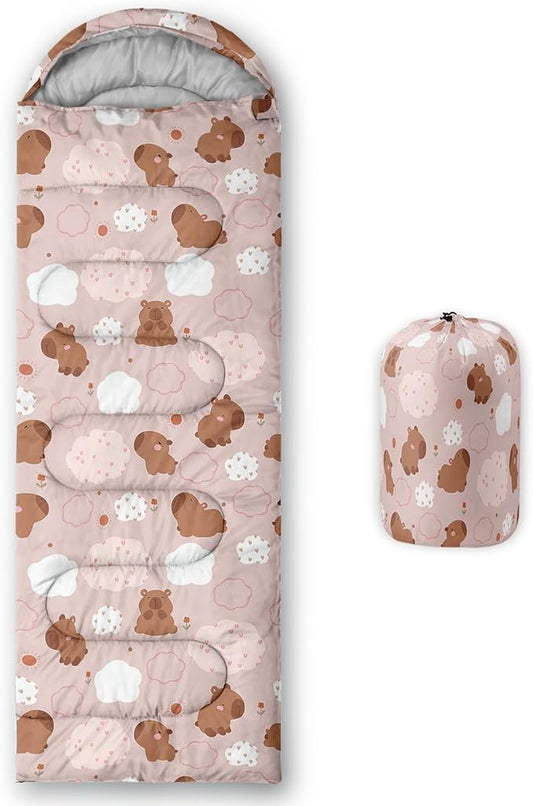 AILONEN Pink Lovely Rabbit Sleeping Bag for Girls Kids Adults,Warm and Cool Weather,Lightweight,Waterproof Backpacking,Cartoon Flowers Printed Bunny Sleeping Bag for Camping