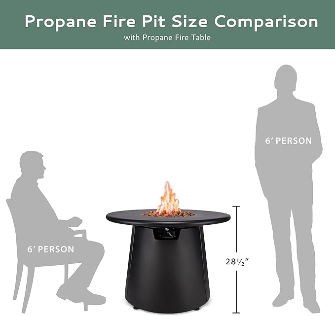 TIKI 28.5-Inch Customizable Propane Fire Pit, 40,000 BTU Outdoor Gas Fire Pit with Lava Rocks & Burner Cover – Modern Black Design for Patio, Backyard, and Outdoor Spaces