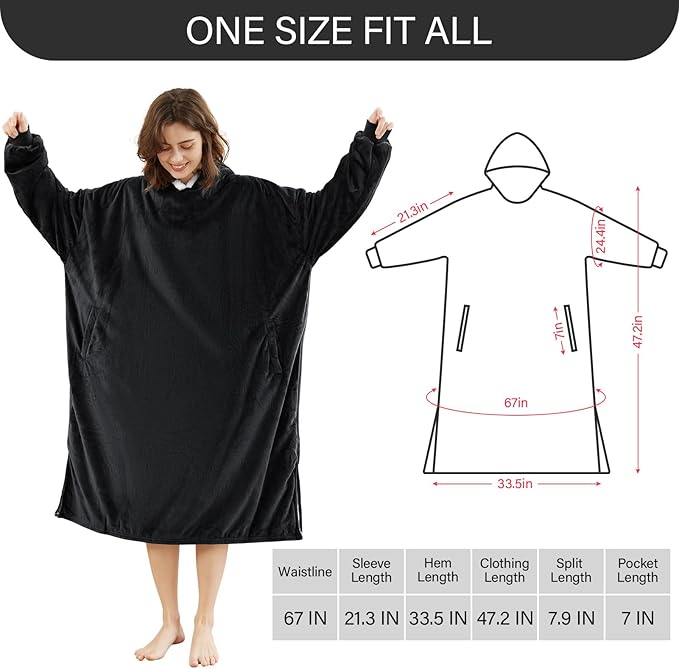 LetsFunny Blanket Hoodie,Oversized Wearable Sherpa Fleece Blanket Sweatshirt,Super Soft Warm Cozy with Giant Pocket,Gifts for Women Men Adults Teenagers Kids, One Size Fits All