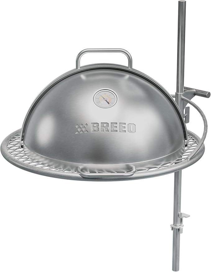 Breeo Grill Dome and Outpost Grill Bundle – Hinged Stainless Steel Dome w/Built-in Thermometer, Griddle Accessories Kit, Outdoor Set for Live-Fire Cooking – Fits X/24, X/30 Series