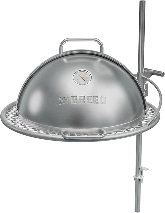 Breeo Grill Dome and Outpost Grill Bundle – Hinged Stainless Steel Dome w/Built-in Thermometer, Griddle Accessories Kit, Outdoor Set for Live-Fire Cooking – Fits X/24, X/30 Series