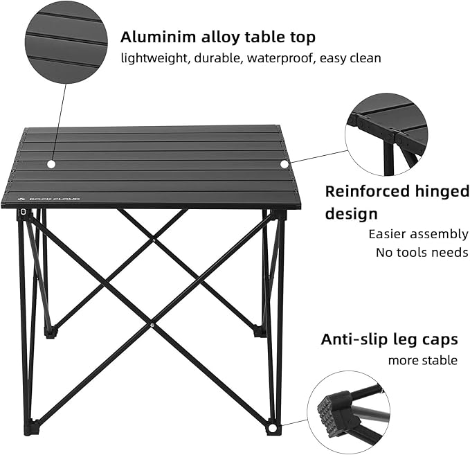 ROCK CLOUD Portable Camping Table Ultralight Aluminum Camp Table Folding Compact Beach Table for Camping Hiking Backpacking Outdoor Picnic(Reinforced Frame-Medium)