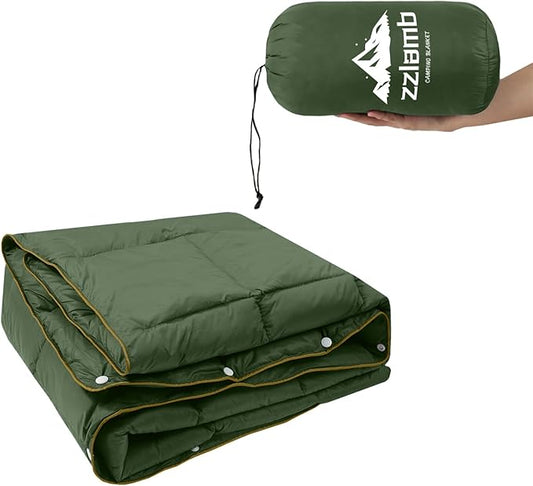 zzlamb Camping Blanket, Compact Lightweight Soft Puffy Blanket Water-Repellent, Packable Warm Quilt Down Alternative Picnic Hiking Backpacking Beach Travel RV Airplane Couch Car