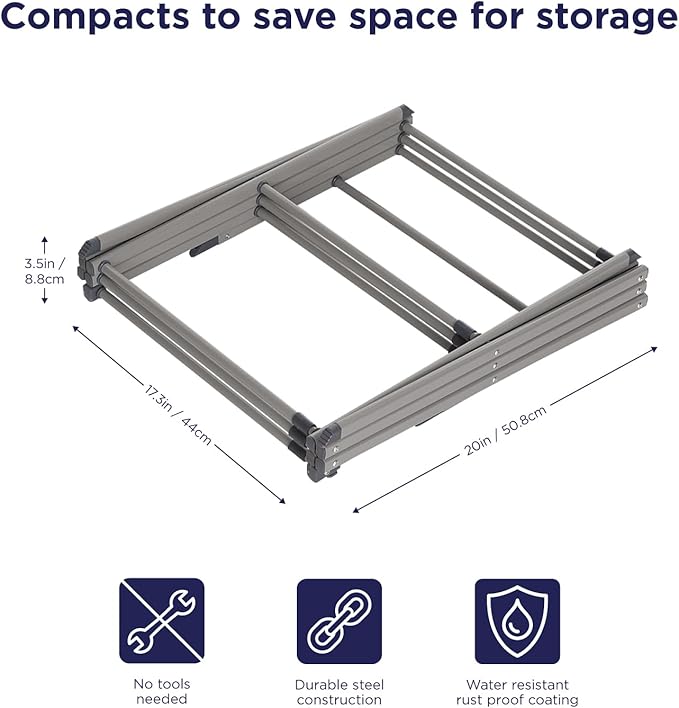 BLACK+DECKER Laundry Organization Expandable/Collapsible Clothes Drying Rack. Essential for Camping/Trailers or Anywhere You Air Dry Laundry. Oversized for Multiple Garments, (Grey)