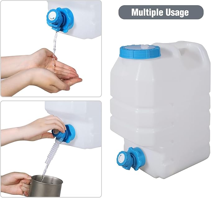 4 Gallon/15L Water Container with Spigot, Portable BPA Free Water Jug, Multifunction Water Tank for Camping Outdoor Hiking Picnic Supplies, 4 Pack