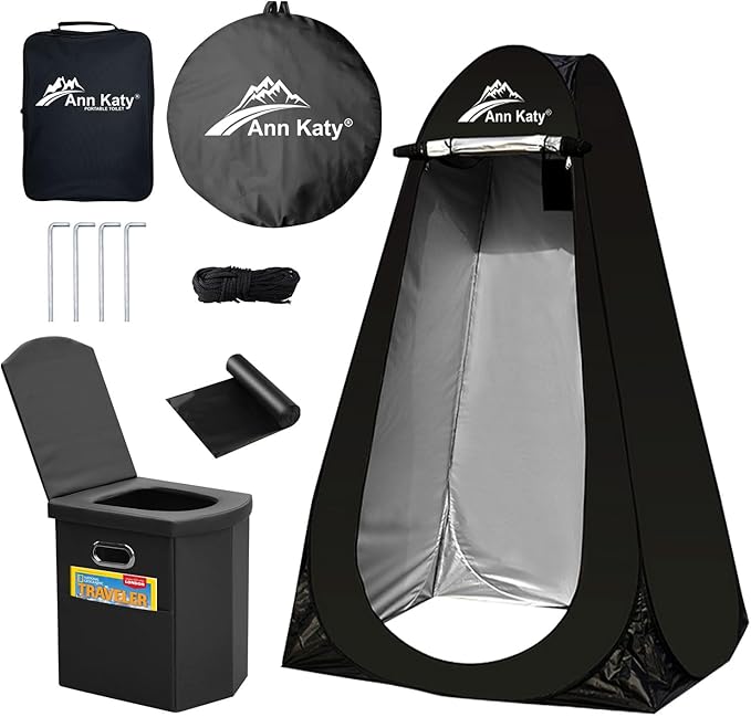 Portable Toilet with Pop Up Privacy Tent,XL Large Portable Toilet for Adults, Outdoor Camping Shower Tents Changing Room Emergency Folding Toilet Tent Kit with Carry Bag for Camping/Hiking