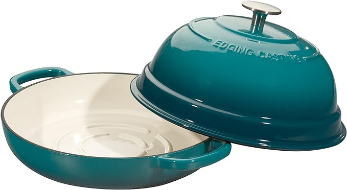 Enameled Cast Iron Dutch Oven Pot with Lid, Round Bread Oven for Homemade Sourdough Bread Baking, 6 Quart, Darkcyan