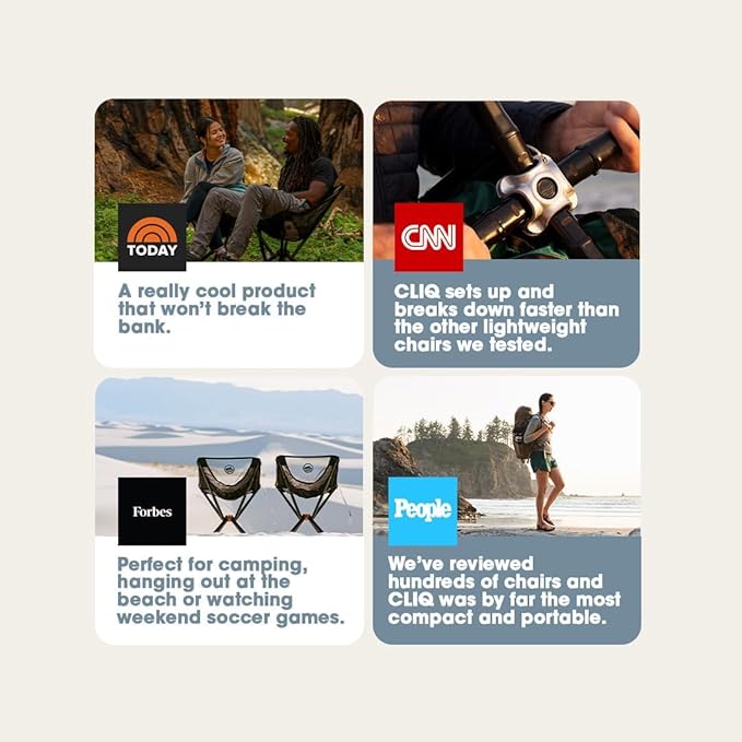 CLIQ Portable Chair Version 1.0 - Lightweight Folding Chair for Camping - Supports 300 Lbs - Perfect for Outdoor Adventures - Black Bundle