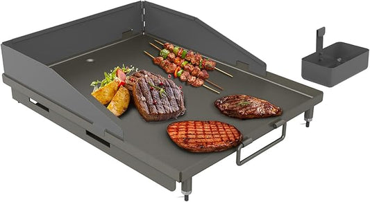 17.92" x 13.77” Flat Top Griddle for Outdoor Cooking – Durable Cast Iron Griddle for Stovetops – Premium Heavy Duty Stovetop Griddle Plate for BBQ Gas Grill - Black