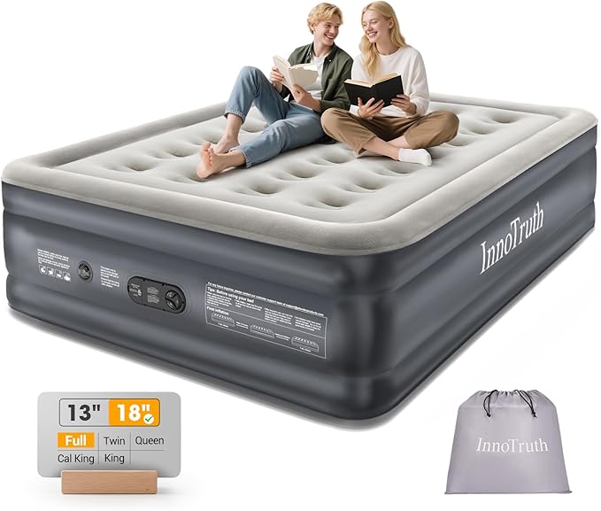 InnoTruth Air Mattress Full with Built in Pump, Inflatable Blow up Mattress, 18" Raised Colchones Inflables Air Bed for Guests & Home, Ideal for Home Use and Outdoor Camping, 600lb Weight Capacity