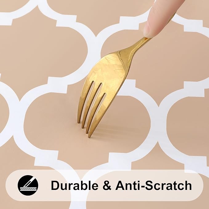 Smiry Rectangle Picnic Table Cover, Waterproof Elastic Fitted Camping Tablecloths for 5 Foot Tables, Wipeable Flannel Backed Vinyl Tablecloth Protector for Indoor, Outdoor (Khaki, 30x60 Inches)